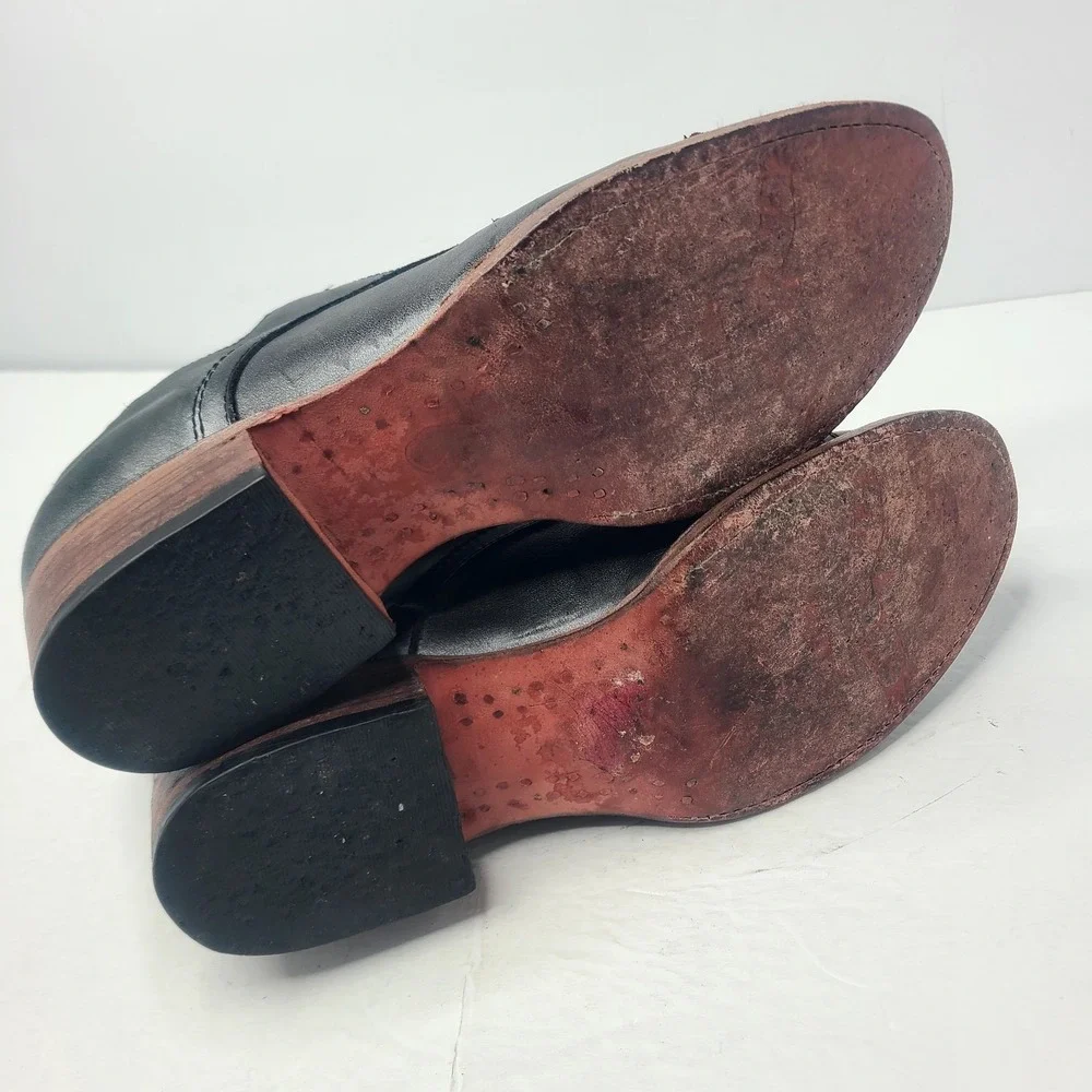 Freebird Mabel‎ Black Leather Distressed Oxfords Low Boots Women Size 7 Slip On